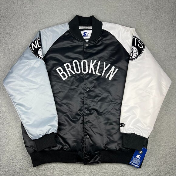 STARTER Other - Brooklyn Nets Varsity Jacket Mens 3XL XXXL Black Satin Snap Starter G-III NBA